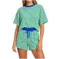 thumbnail image 2 of Xdegoge Women's Striped 2 Piece Shorts Set Casual Short Sleeve T Shirt and High Waisted Drawstring Shorts Summer Lounge Active Tracksuit Pajama Sets, 2 of 6