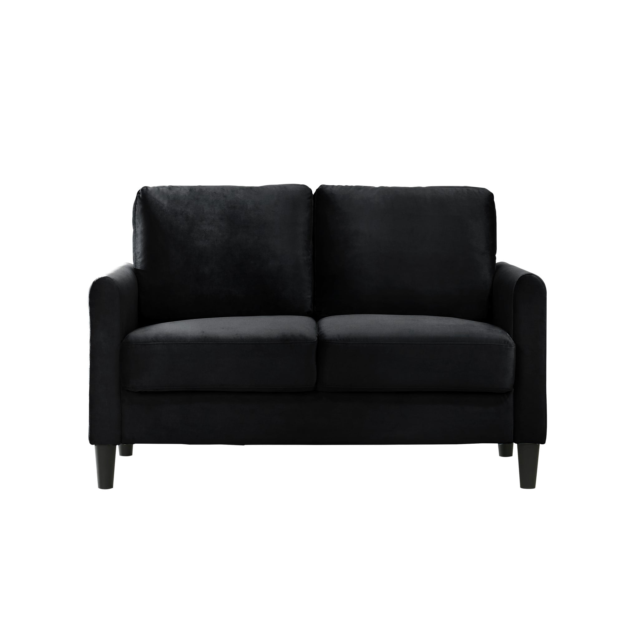 Home Design Airell Velvet Arm Loveseat with Plush Armrests and Sleek Black Legs, Modern Upholstered Design for Living Room, Black