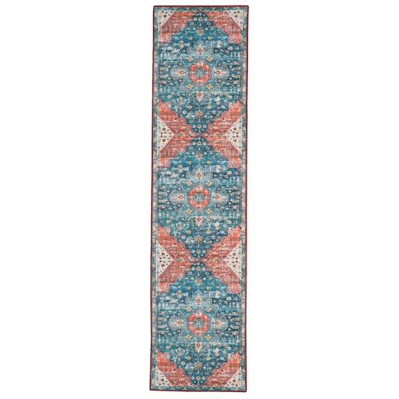 Linon Home Décor Washable Markum Area Rug or Runner Collection, Teal and Rust, 5' x 7'