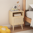 thumbnail image 2 of Small Nightstand for Small Spaces, 22.83 H Rattan Nightstand with Door and Open Shelf, Oak Side Table with Solid Wood Legs, Accent Bedside End Table for Bedroom, Dorm, Nightstand for Small Bedroom, 2 of 12