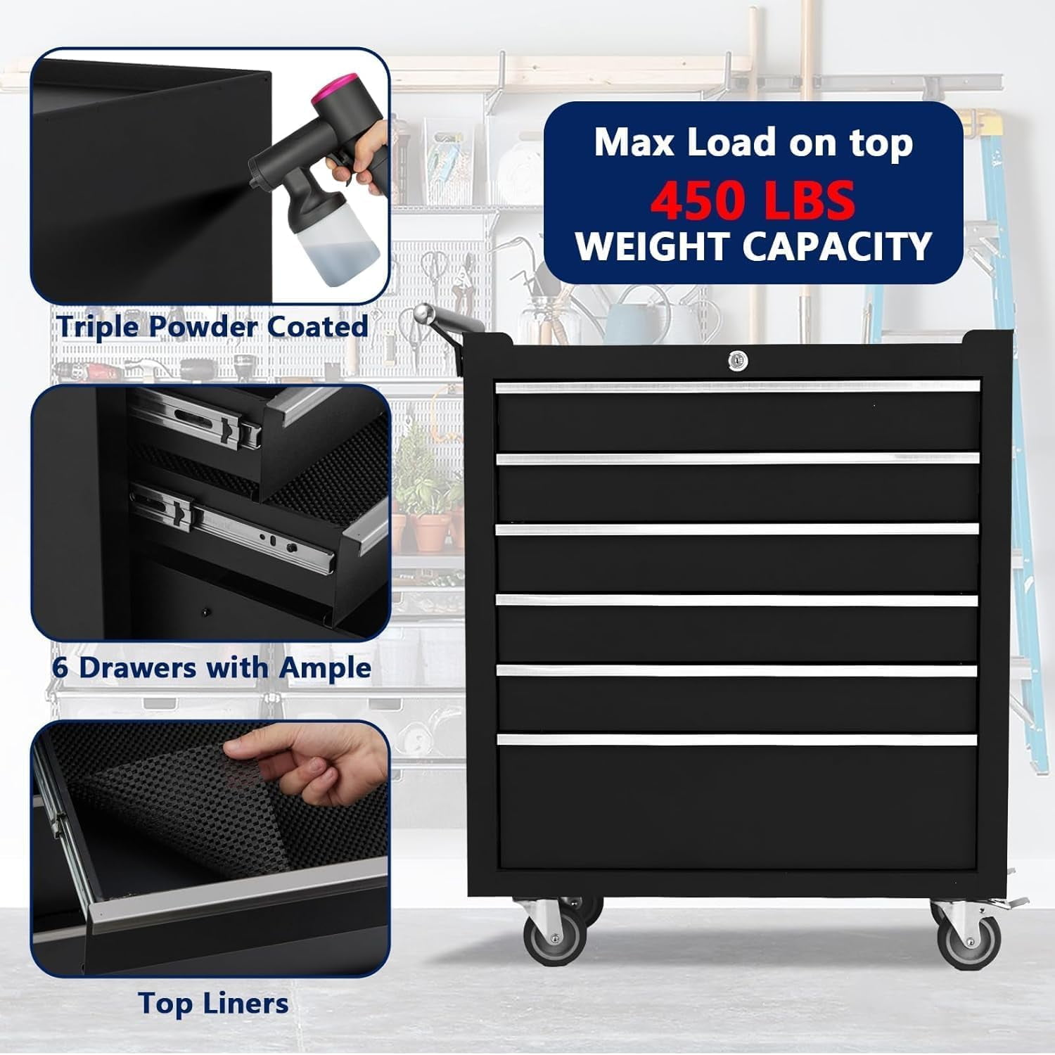 Home Rolling Tool Chest Metal Tool Box with Wheels Tool Cabinet Portable Tool Box with Wheels 6 Drawers Multifunctional Tool Cart with Wheels Craftsman Tool Chest
