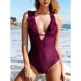 thumbnail image 4 of CUPSHE Women's One Piece Swimsuit Ruffle Deep V Neck Strappy Swimwear Bathing Suits, 4 of 5