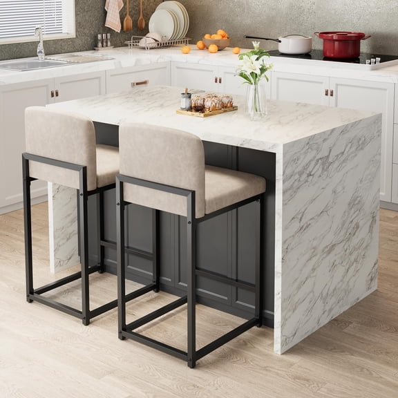 Bar Stools Set of 4, 24.8" Counter Height PU Leather Barstools with Back & Metal Legs – Modern Upholstered Island Chairs for Kitchen Island, Bar or Counter