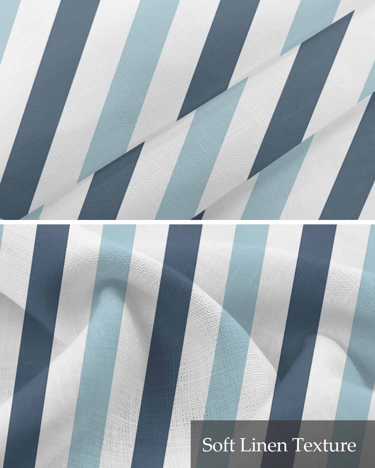 Blue Aqua Striped Kitchen Valances for Windows Farmhouse Linen Window Valance Curtain for Living Room Window Treatment Farmhouse Stripe Art Valance Rod Pocket Topper Drape, 54 x 18 Inch