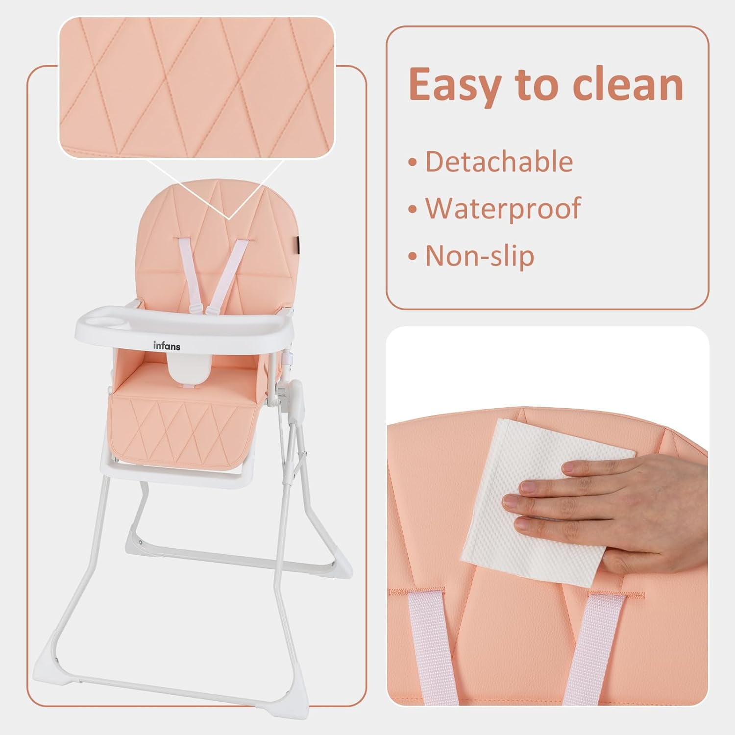 INFANS Baby High Chair, Quick Folding Portable Highchair for Babies and Toddlers with Adjustable Footrest Removable Dishwasher Tray PU Seat, Compact Highchairs for Baby Age 6-36 Months