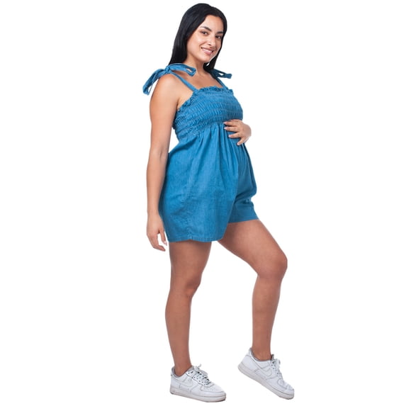 Overol Maternidad Corto Mezclilla Fresco Cómodo Overol Mujer Embarazo Casual Ajustable Color Azul Claro