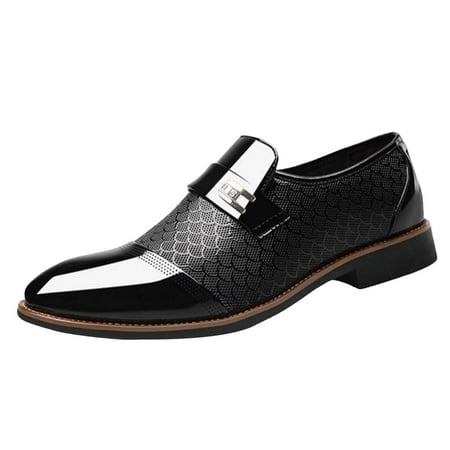 Zshosam Men s Uniform Dress Oxford Loafers Shoes Low-top Slip On Leather Formal(Black Black)