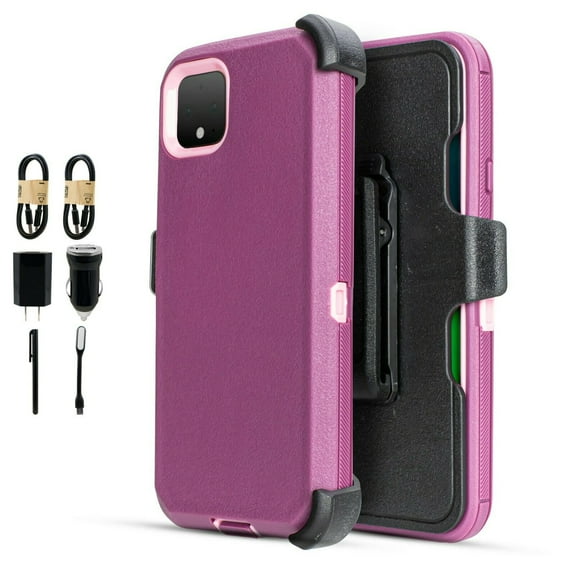 Value Pack ! for Google Pixel 4XL Heavy Duty Case Phone Case 360° Cover Screen Protector Clip Kickstand Holster Hybrid Shock Bumper (Purple)