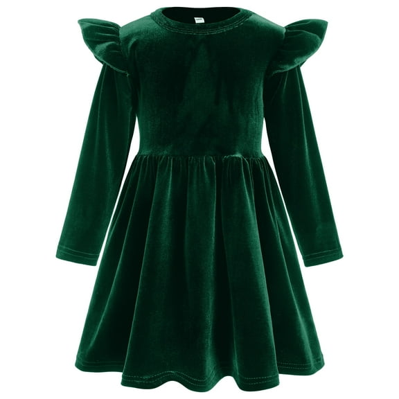 OBEEII Toddlers Baby Girls Fall Long Sleeve Solid Color Ruffled Velvet Dress Baby Girls Cake Smash Dress Wedding Flower Girl Dress 12-18 Months Green