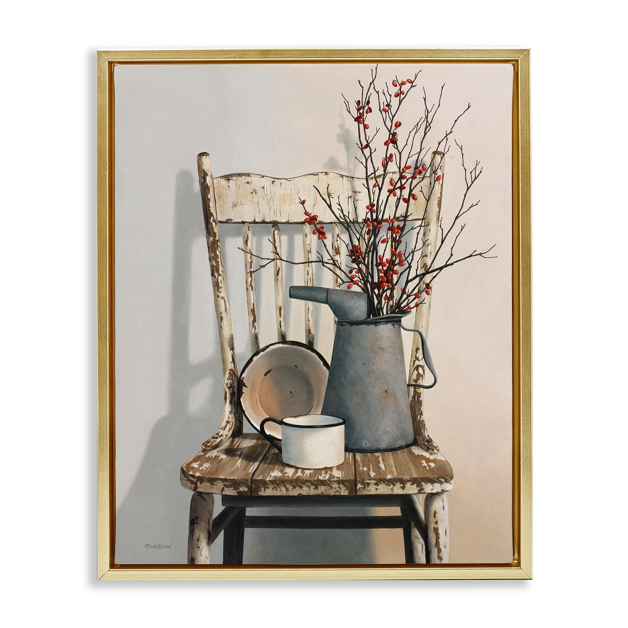 Stupell Industries Vintage Rustic Things Neutral Painting Metallic Gold Framed Floating Canvas Wall Art, 24x30, by Cecile Baird
