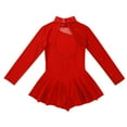 thumbnail image 3 of Raenseen Kids Girls Figure Ice Skating Leotard Dress Long Sleeve Gymnastics Ballroom Dancing Outfit Red 8, 3 of 9