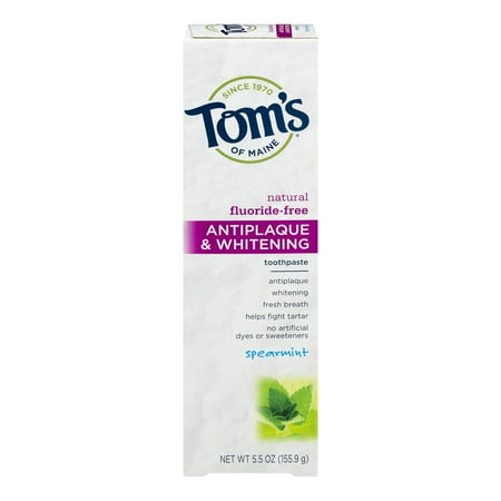 Tom's of Maine Anitplaque & Whitening Toothpaste - Spearmint 5.5 oz (Best Toothpaste For 10 Year Olds)