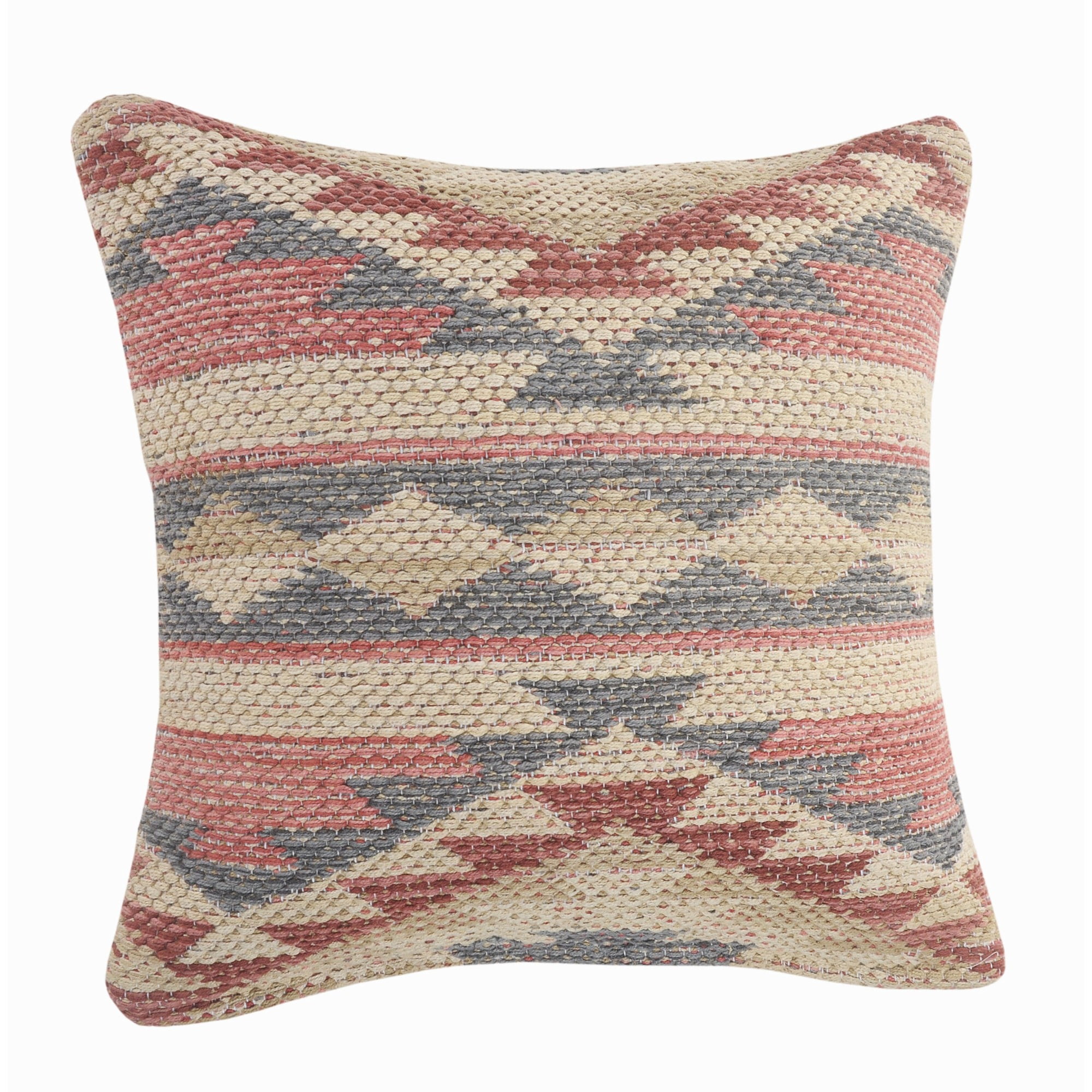 Laddha Home Designs Hand-Stitched Southwestern Cotton Throw Pillow Cover - 18" - Pink and Gray