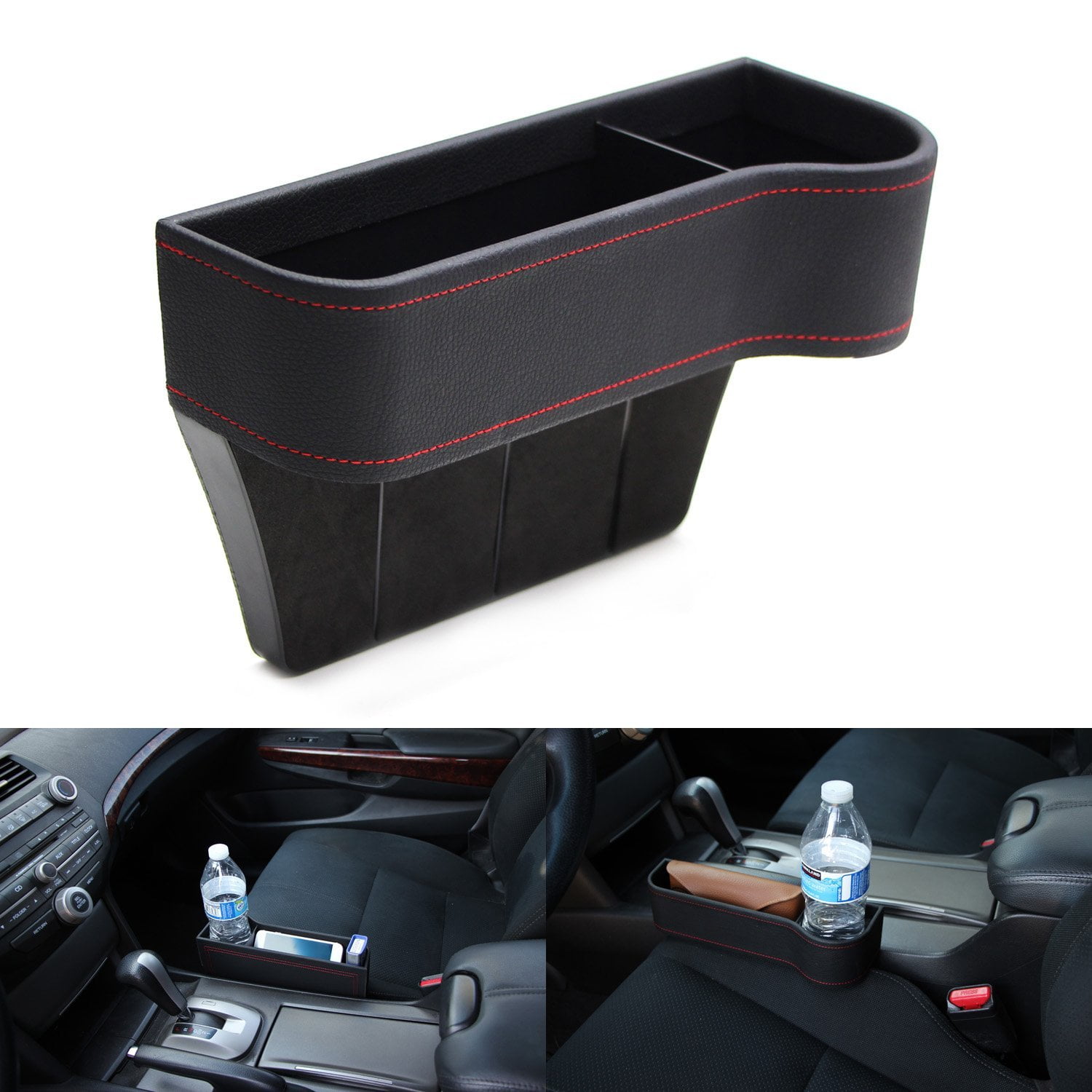 Temi Car Gap Filler Organizer 2 Pack PU Car Seat Storage with Cup Holder Seat Console Side Pocket for Cellphones Keys Cards Wallets Brown Sunglasses