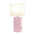 thumbnail image 3 of Lexington 21" Leather Base Modern Home Decor Bedside Table Lamp With Usb Charging Port For Living Room, Blush Pink, 3 of 8