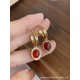 thumbnail image 1 of Pendientes con diseño de nicho alto y aguja de hongo blanco S925 con colgante de concha de mariposa blanca y ágata roja ovalada retro, accesorio versátil, 1 of 6