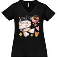 thumbnail image 3 of Inktastic Astronaut Valentine Outer Space Hearts Women's Plus Size V-Neck T-Shirt, 3 of 5
