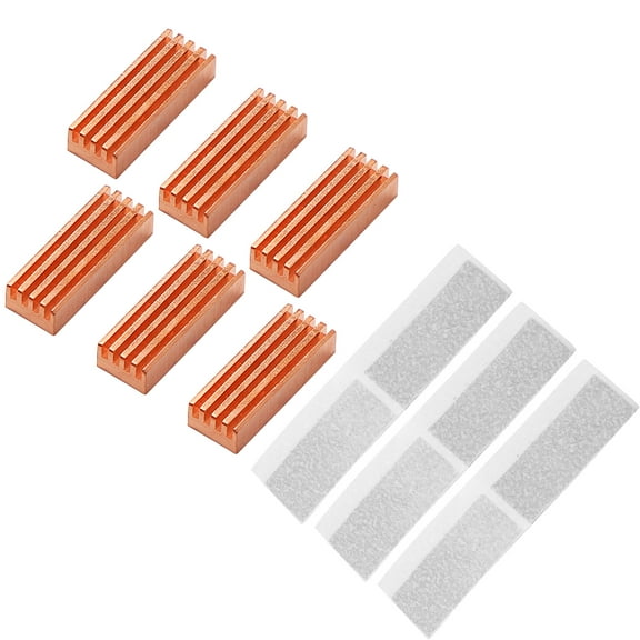 6PCS MC-200 Pure Copper Heatsink, 22x8x5mm Self-Adhesive Cooling Fins Nvme Ssd Memory Cooler Heat Sink for Laptop PC DDR DDR3