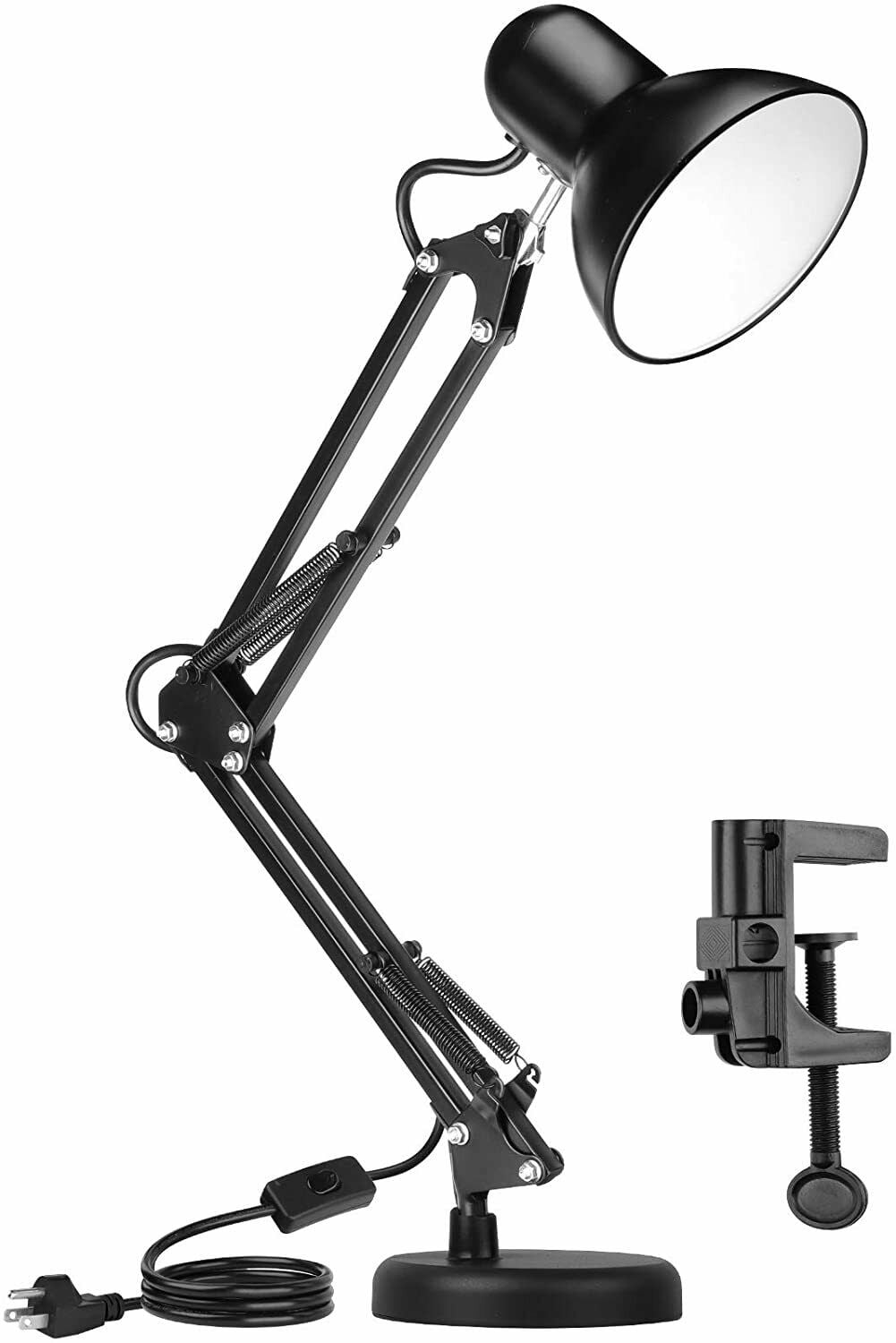 Metal Swing Arm Desk Lamp, Interchangeable Base Or Clamp, Classic Architect Clip On Study Table