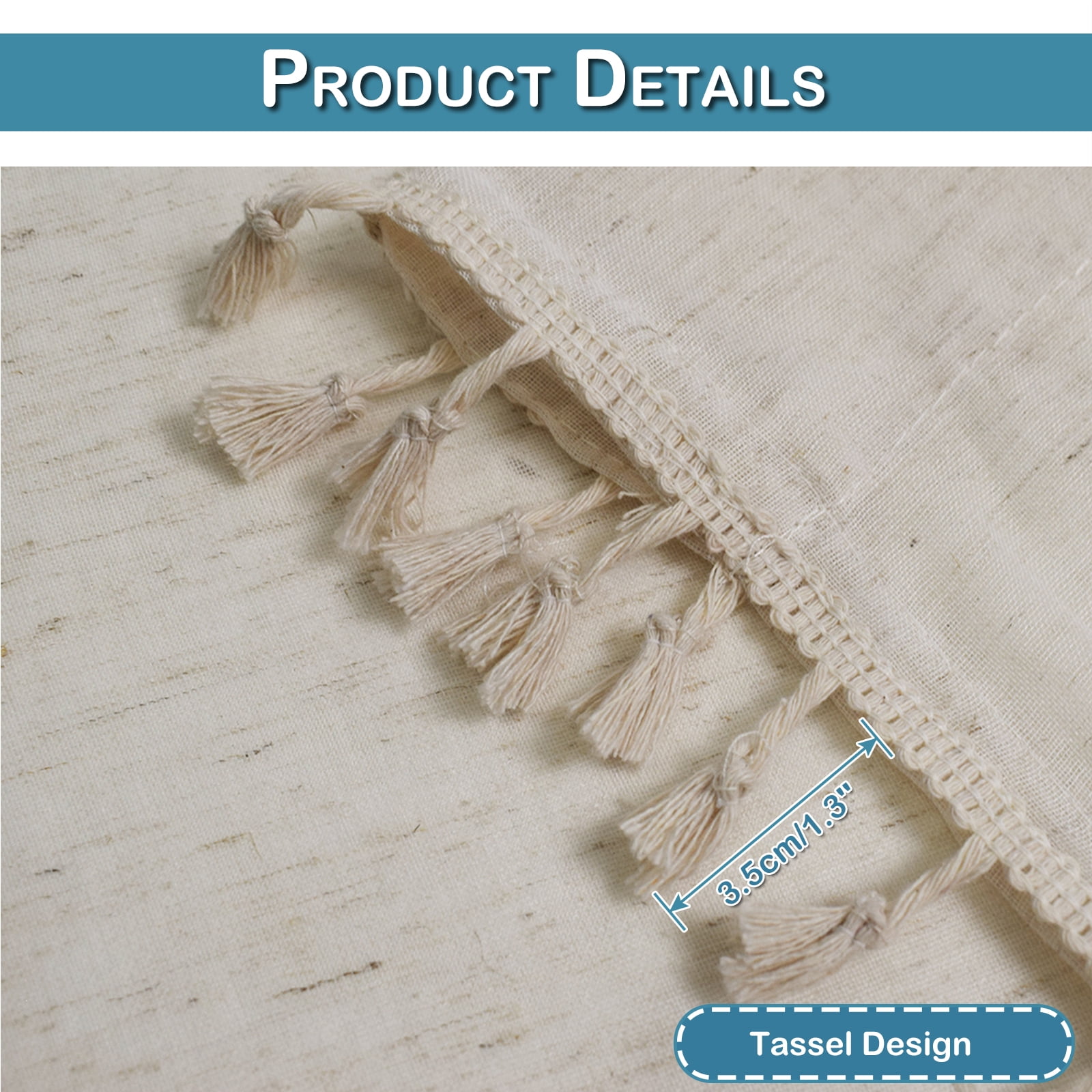 Lapalife Tassel Sheer Curtain Rod Pocket Boho Farmhouse Linen Window Drapes for Living Room Bedroom Decor, Sigle Panel, 52"x 84", Cream