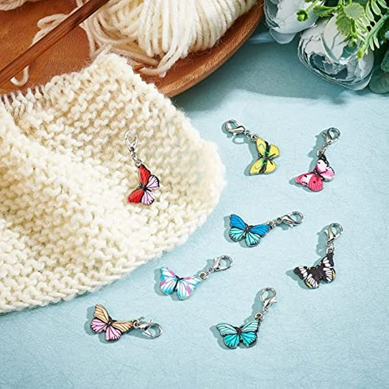 8 Pcs Handmade Polymer Clay Crochet Locking Stitch Marker Charms with  Flower Beads 