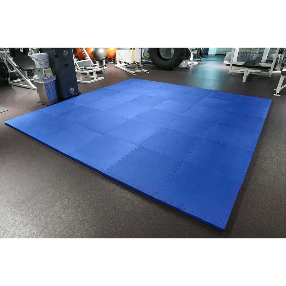 Meister X-THICK 1.5" Interlocking EVA Foam Mats - 2X Cushion for Wrestling, MMA Takedowns & Gymnastics - 2'x2' Tiles - Blue - 16 Tiles (64 Sqft)