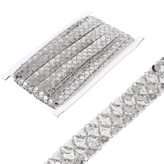 Uxcell 0.8 Inch x 7 Yards Sequins Trim Flat Sequin Paillette Ribbon Strip for Crafts, DIY Sewing Costume Silver Tone