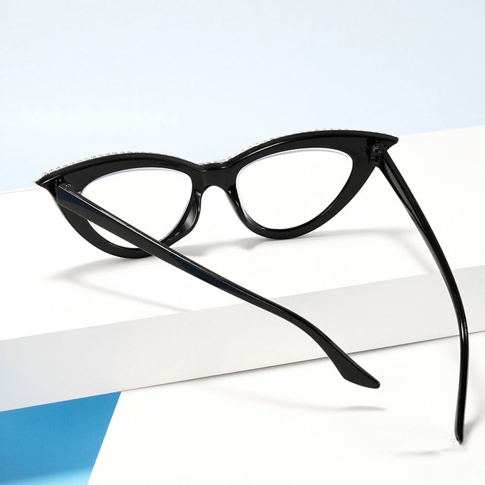 3 Pairs of Women Blue Light Blocking Cat Eye Reading Glasses 3.00 Ladies Handmade Diamond Black Frame Readers +3.00 Strength
