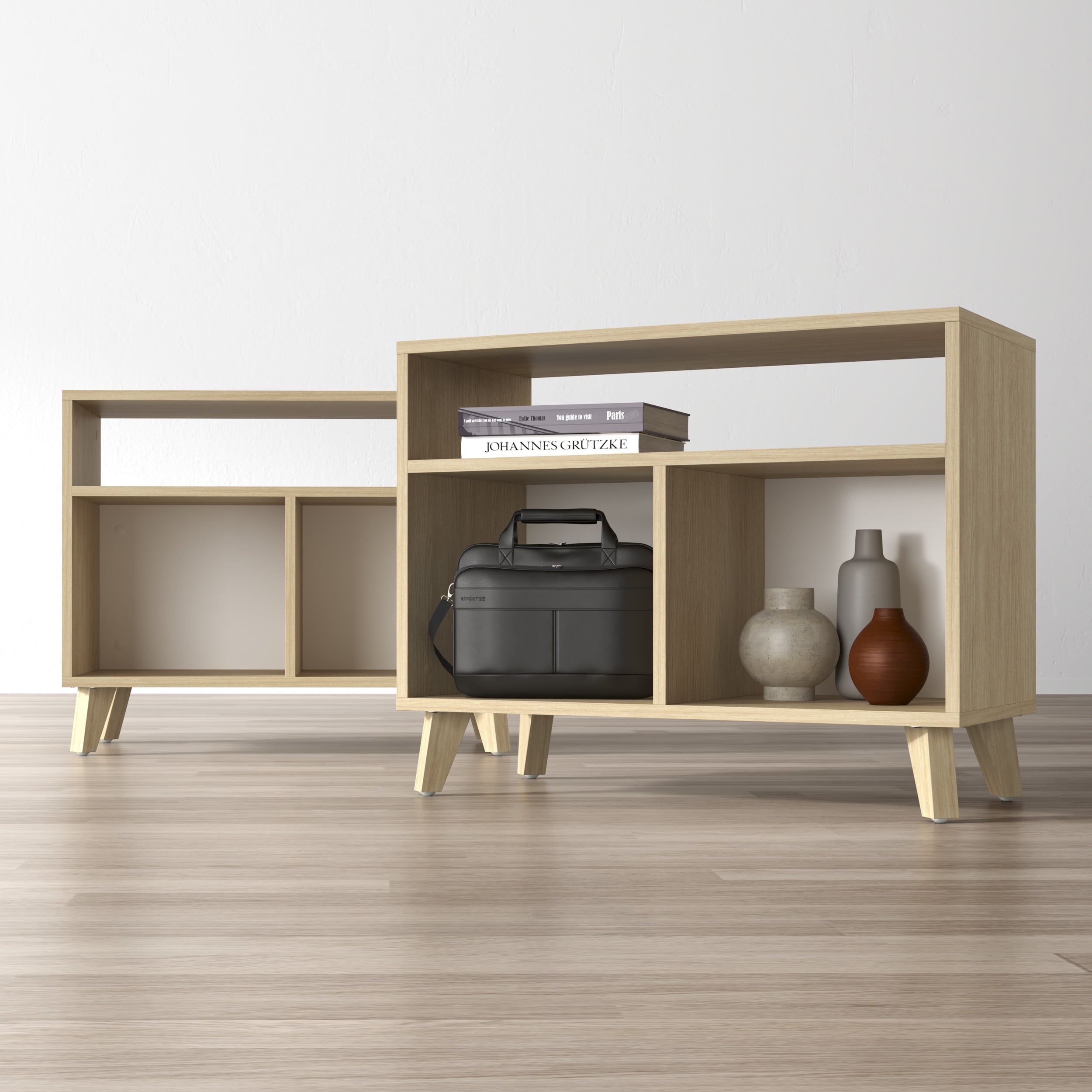 HON Basyx Commercial-Grade Modern Cube Storage Credenza, Real Wood Feet, in Teak (BSXCUBECTT)