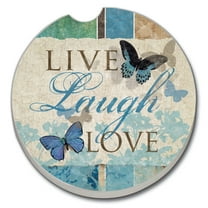 CounterArt "Live Laugh Love" 1 Pack Absorbent Stone Coaster for Vehicle Cup Holder 2.6” Diameter