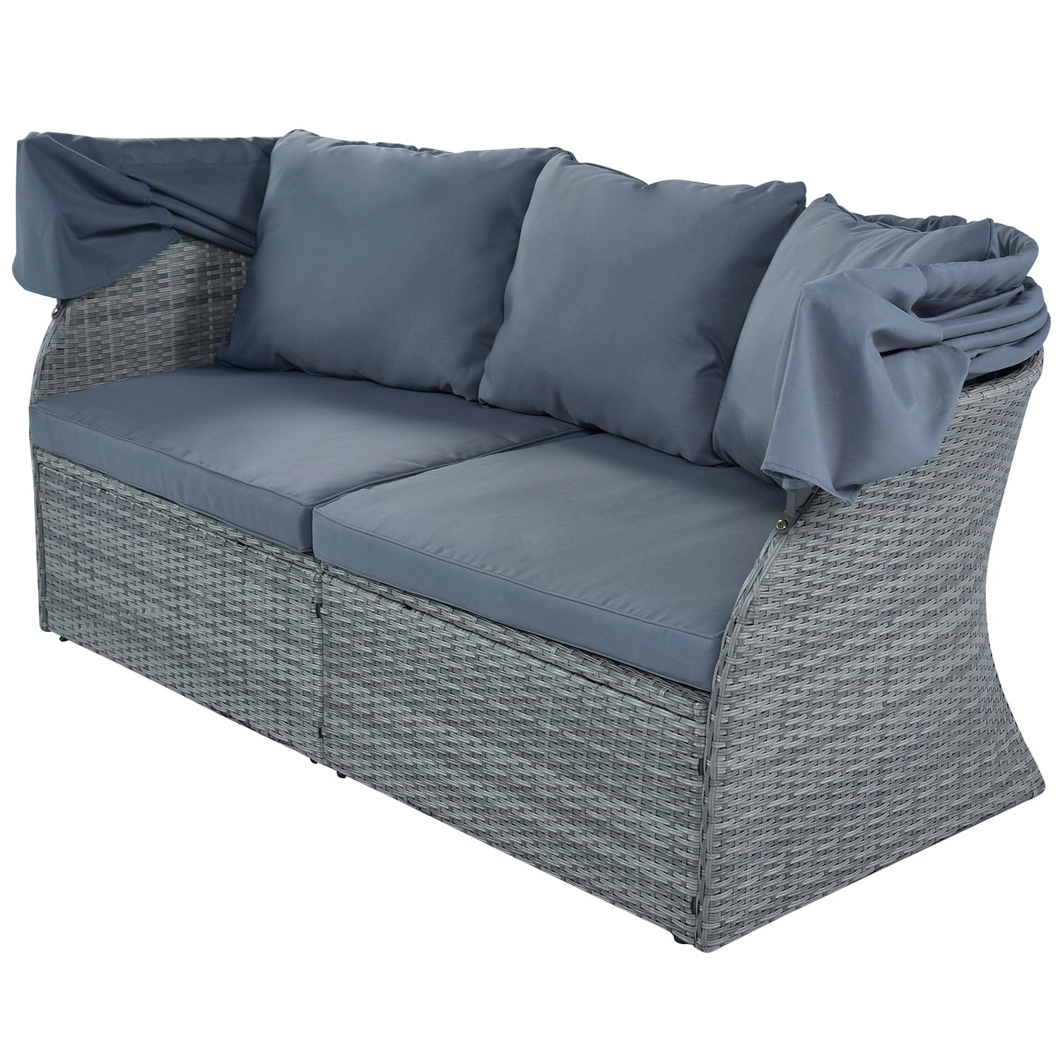 Kadyn Outdoor Patio Furniture Set, Rattan Patio Conversation Set with Retractable Canopy, Outdoor Patio Furniture Sofa Set for Home, Gray Kadyn Outdoor Patio Furniture Set, Rattan Patio Conversation Set with Retractable Canopy, Outdoor Patio Furniture Sofa Set for Home, Gray