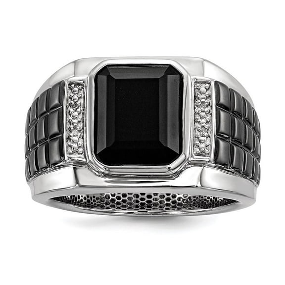 Auriga Fine Jewelry 925 Sterling Silver Black Square Onyx and Round Diamond Men's Ring Size 10