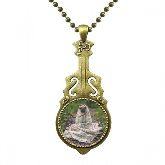 Bulldog Pet Photography Picture Necklace Antique Guitar Jewelry Music Pendant