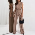 thumbnail image 6 of MSJUHEG Linen Pants Women Summer Work Outfits for Women 2 Piece Outfits 2025 Tank Crop Top Wide Leg Pants Set 2 Piece Matching Summer Summer Pants Sets Women 2 Piece Outfits Khaki XL, 6 of 7
