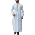 thumbnail image 1 of Men's Long Sleeve Embroidered Stand Collar Arab Loose Robe Traditional Thobe for Prayer and Daily Wear, 1 of 4