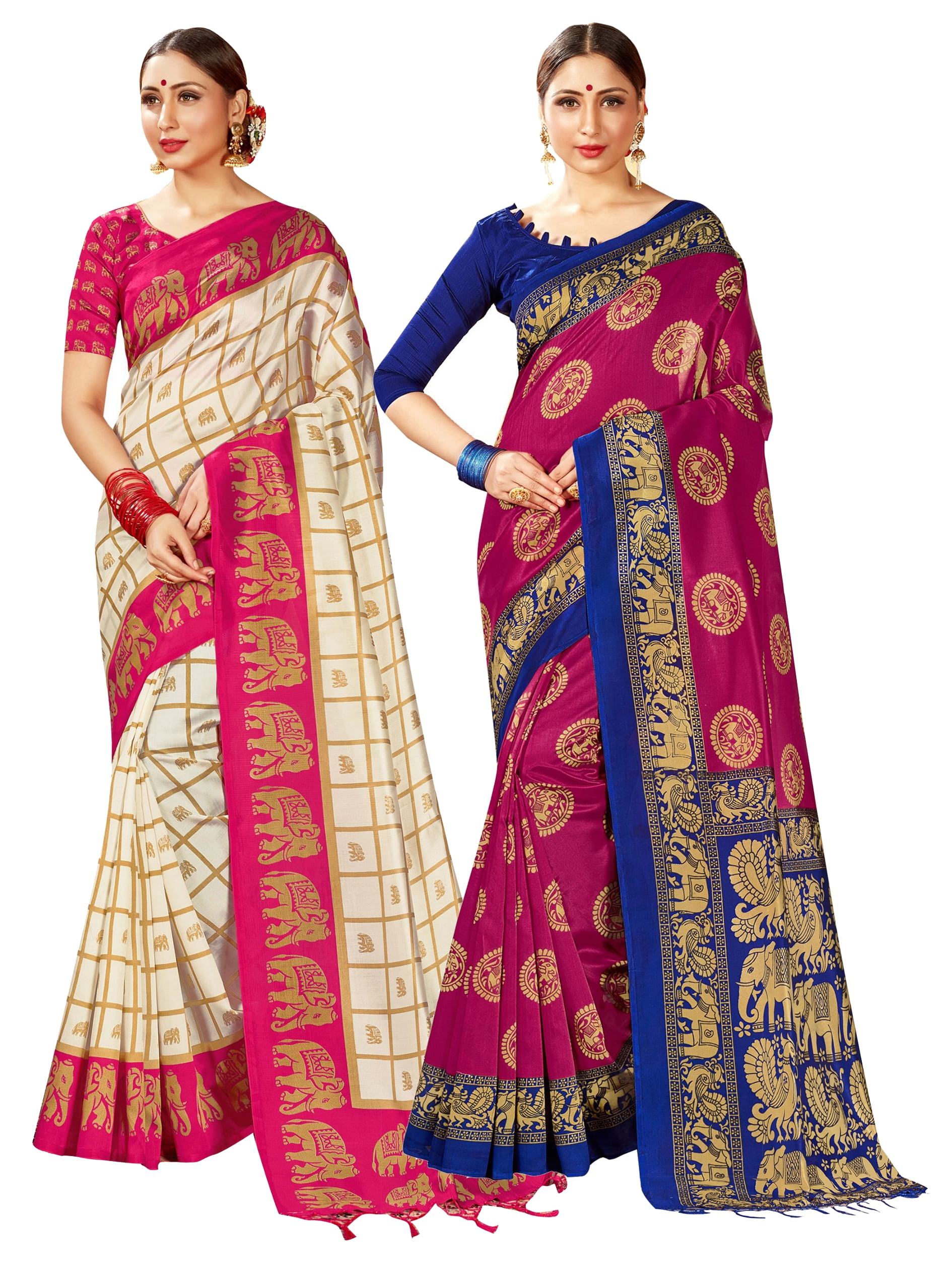 Pack of Two Sarees for Women Mysore Art Silk Printed Indian Wedding Saree || Diwali Gift Combo