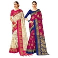 thumbnail image 1 of Pack of Two Sarees for Women Mysore Art Silk Printed Indian Wedding Saree || Diwali Gift Combo, 1 of 3