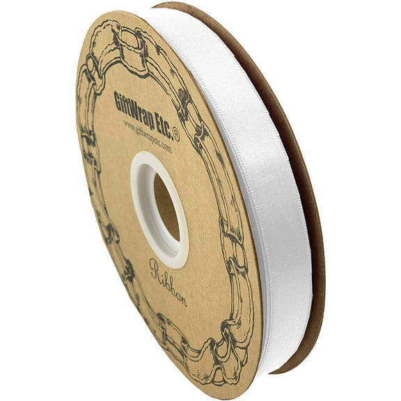 White Satin Fabric Wedding Ribbon - 5/8" x 100 Yards, Christmas, Gift Bows, Wreath, Veteran's Day, 4th of July