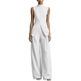 thumbnail image 3 of VBVC Women's Stand Collar Sleeveless 2 Piece Suit , Office Vacation Wide Leg Outfit For Women , Ladies' Split Hem Button Tracksuit with Pockets,White,S-2XL, 3 of 7