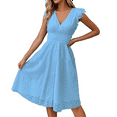 thumbnail image 2 of Robe de Soirée en Dentelle Brodée Taille Smockée Manches Flottantes Ligne A Midi Longue Robe de Soleil Femme 2025 m, 2 of 9