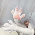 thumbnail image 7 of Byfri White Pink Furry Animal Paw Gloves 40x15cm Warm Plush Mittens for Winter Festive Events, 7 of 7