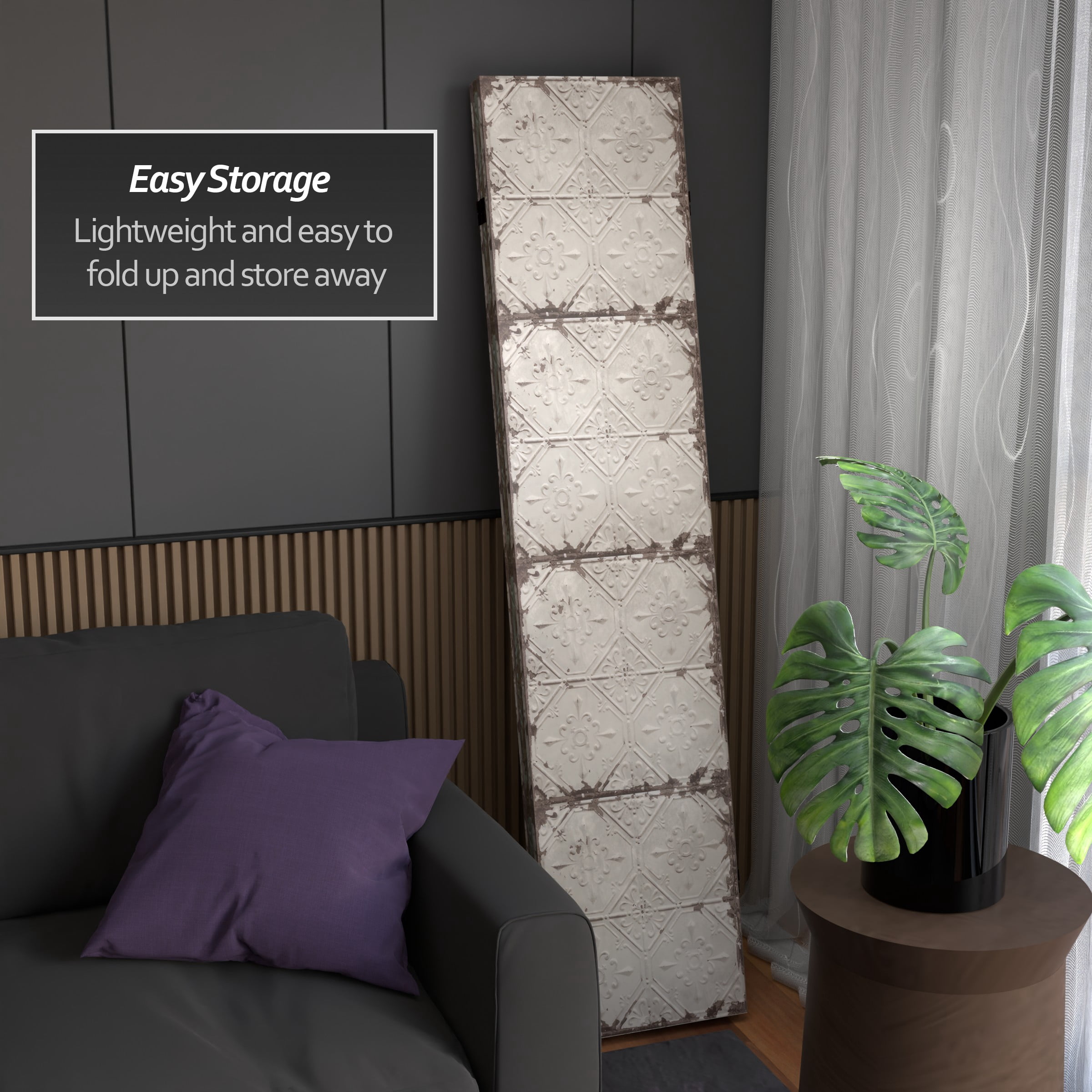 Oriental Furniture 6 ft. Tall Antiqued Paneling Canvas Room Divider - 3 Panel