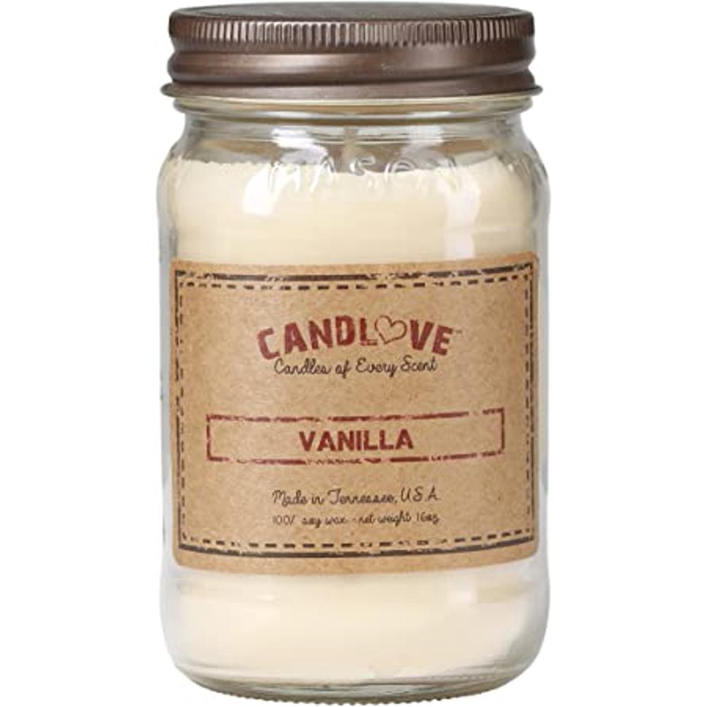 CANDLOVE Vanilla Scented 16oz Mason Jar Candle 100 Soy Made in The USA