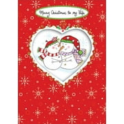 Sunrise Greetings Die-Cut Heart with Snow Couple Christmas Card for Wife