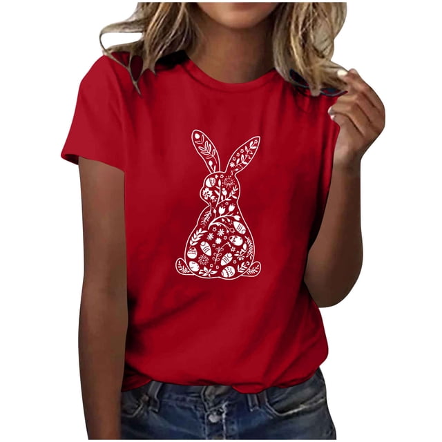 Tauxra Hauts d'Été à Manches Courtes pour Femmes, T-Shirts à Col Rond pour Femmes, Blouse T-Shirt Décontractée à Imprimé de Pâques