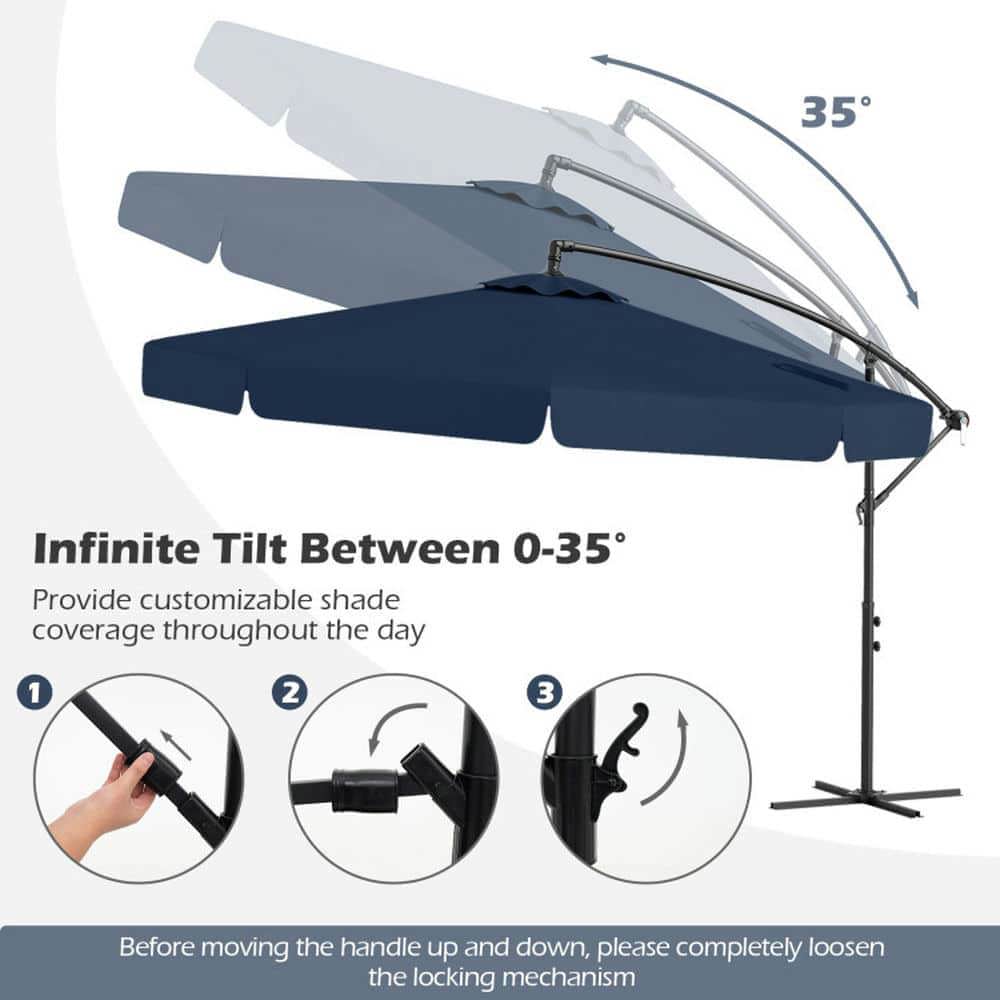 Yardi Yarda 10 Feet Patio Cantilever Umbrella with Cover Tilt Adjustment and Ruffled Edge, Outdoor Shade, Navy