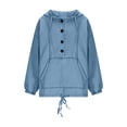 thumbnail image 6 of Gpaecead Women's Denim Hooded Button Front Jacket - Casual Pullover Style Top Blue, 6 of 9