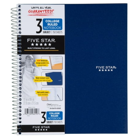 Five Star Wirebound Notebook - 3 Sub 150ct CR, Navy