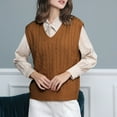thumbnail image 3 of WNEGSTG Ladies' Solid Color Knit Vest V Neck Vest Sweater Sleeveless Pullover Brown, 3 of 5