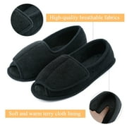 Diabetic Slippers for Women Memory Foam Arthritis Edema Adjustable Open Toe Swollen Feet House Shoes, Black 6